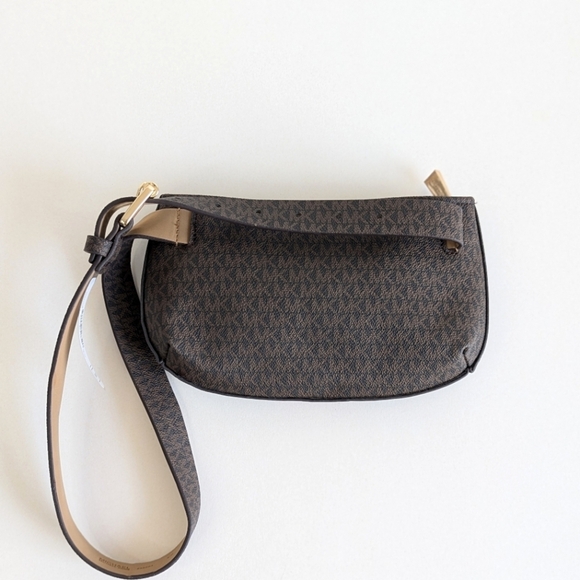 Michael Kors Belt Bag Fanny Pack Brown Signature Logo Magenta Pink Stripe S/ M - Picture 2 of 11